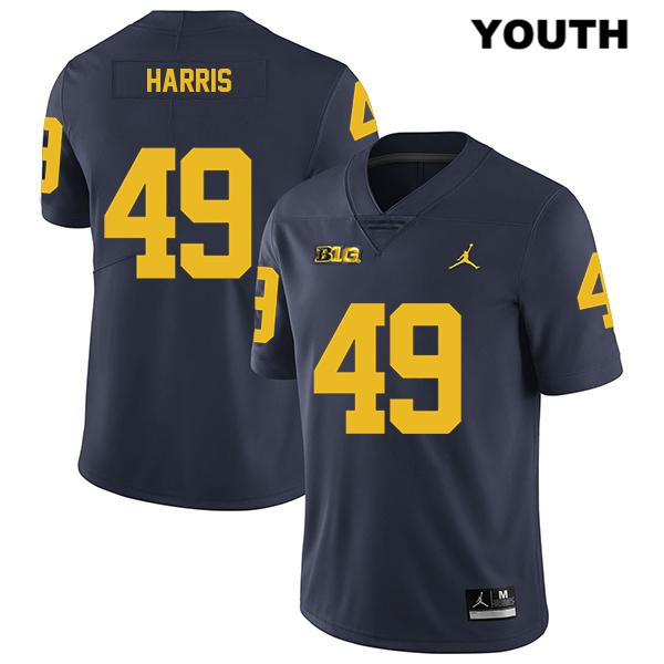 Youth NCAA Michigan Wolverines Keshaun Harris #49 Navy Jordan Brand Authentic Stitched Legend Football College Jersey LF25H25FX